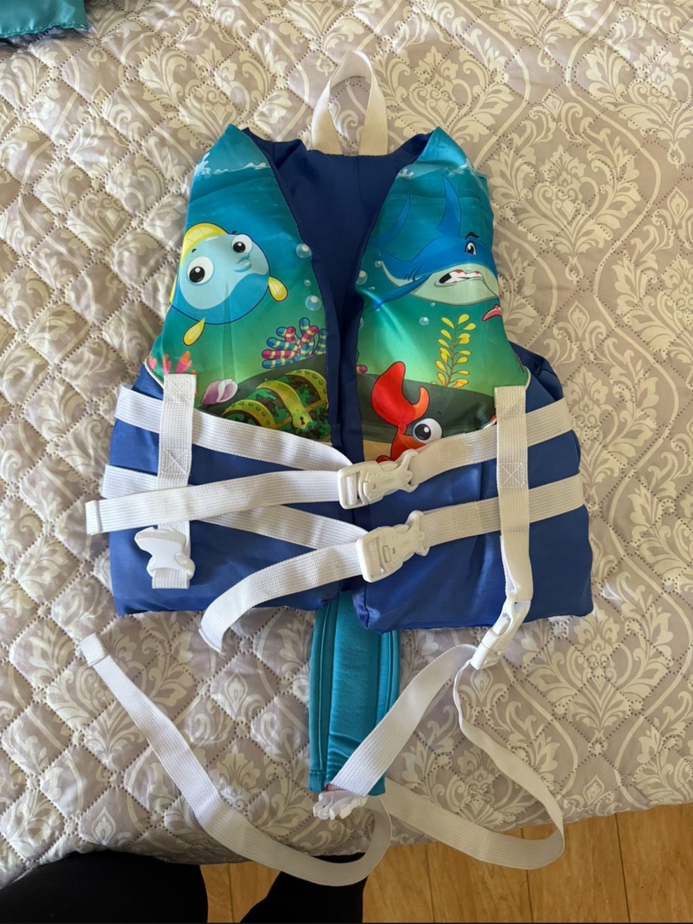 Kids toddlers Blue Ocean Print Swim Vest with Safety Straps